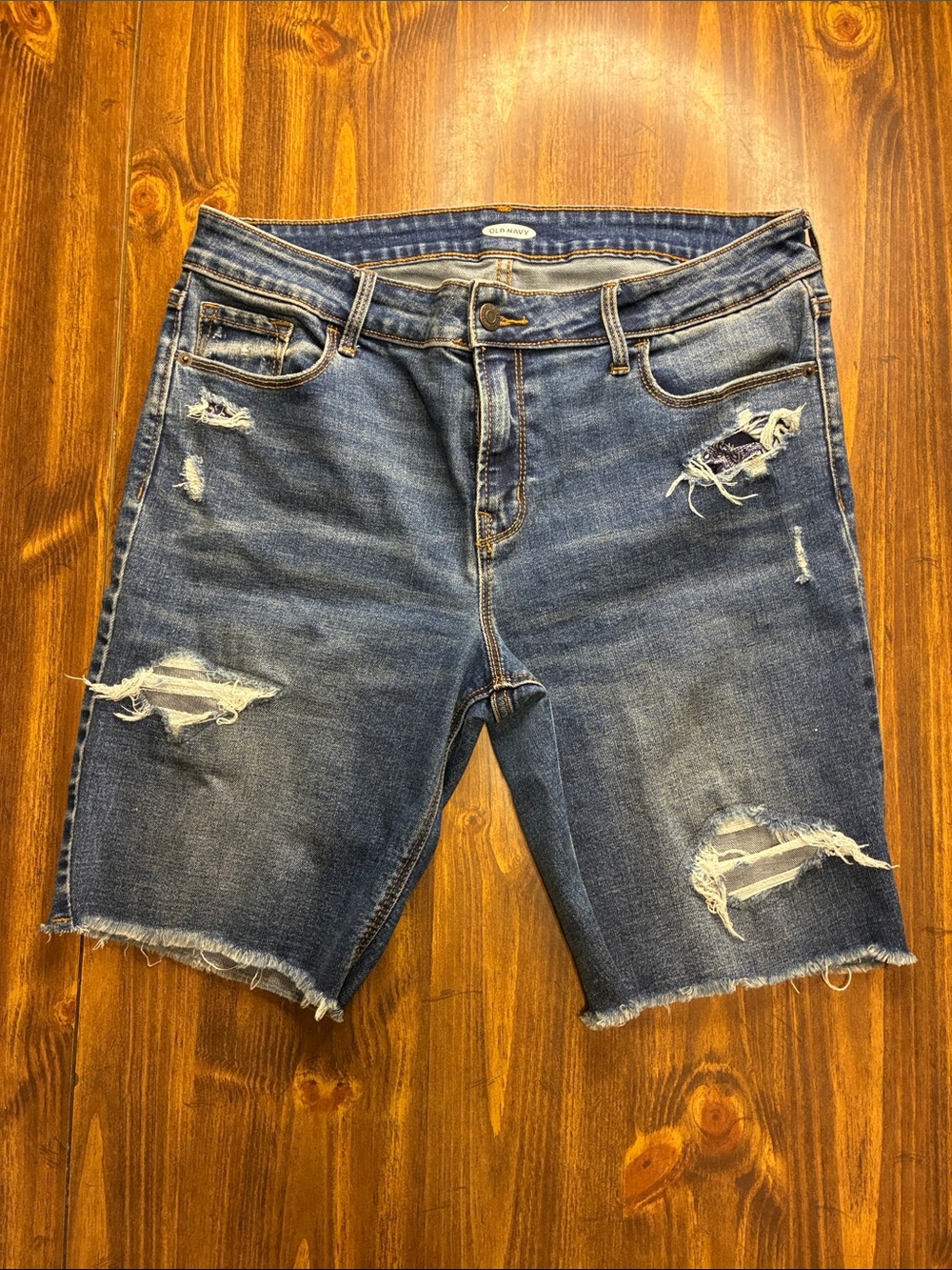 NWOT Old Navy Distressed Dark Blue Denim Bermuda Shorts